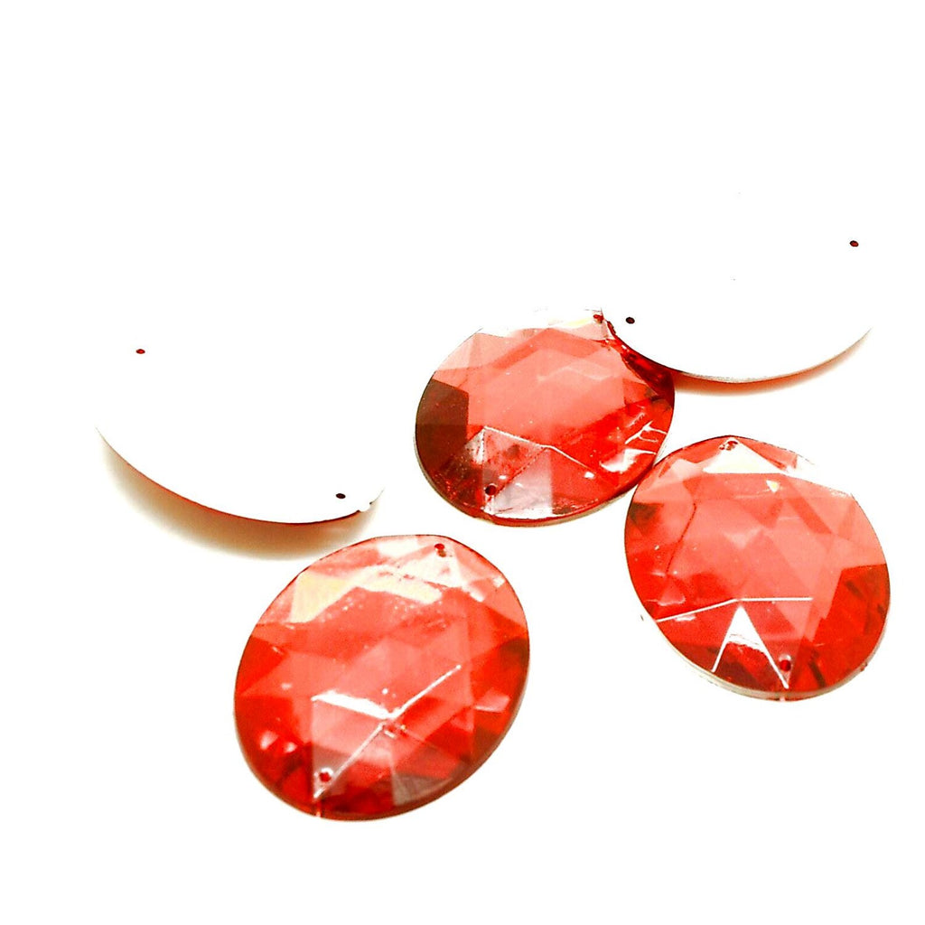 40 mm LARGE OVAL RED RHINESTONE x 5 pieces - sarahi.NYC