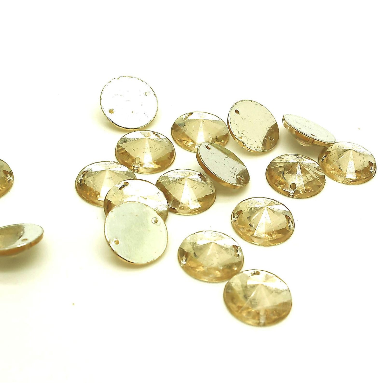 LIGHT GOLD ROUND RIVOLI - PACK OF 50 - TEARDROP 12 mm FLAT BACK RHINESTONE GEMS - sarahi.NYC