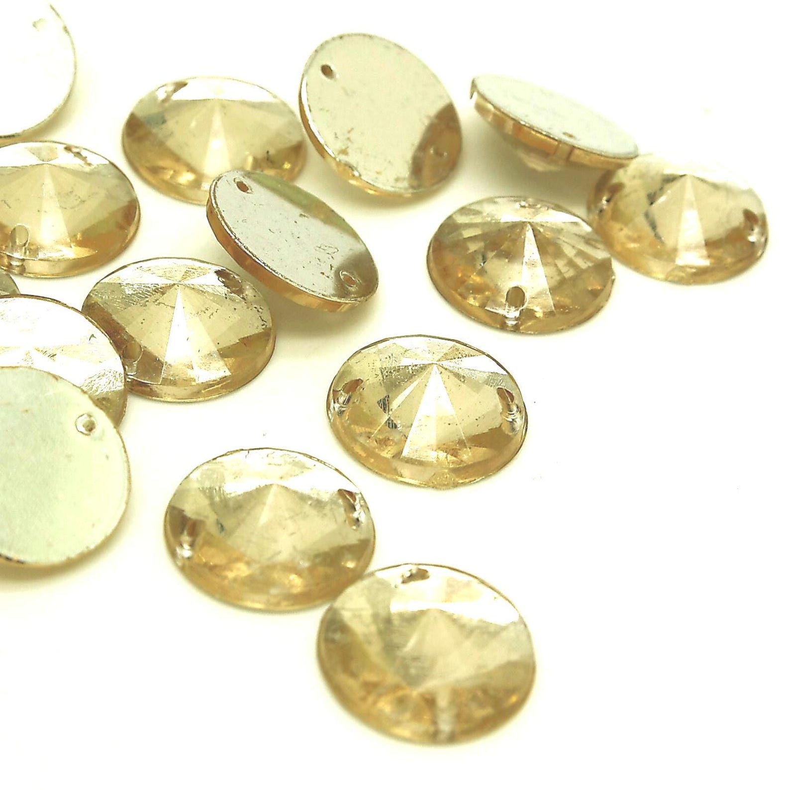 LIGHT GOLD ROUND RIVOLI - PACK OF 50 - TEARDROP 12 mm FLAT BACK RHINESTONE GEMS - sarahi.NYC