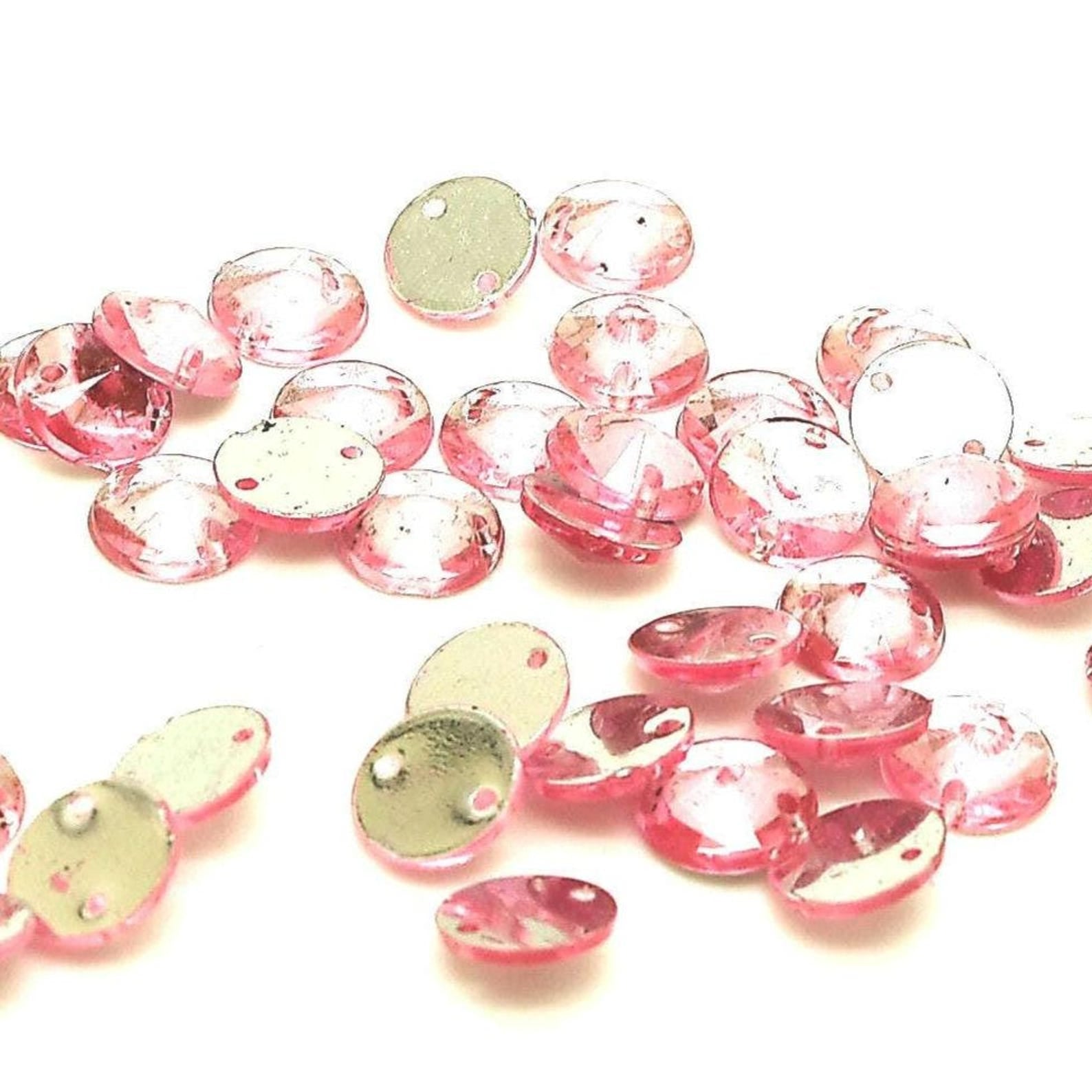 PINK BROWN LIME ORANGE ROUND RIVOLI - PACK OF 50 - TEARDROP 8 mm FLAT BACK RHINESTONE GEMS - sarahi.NYC