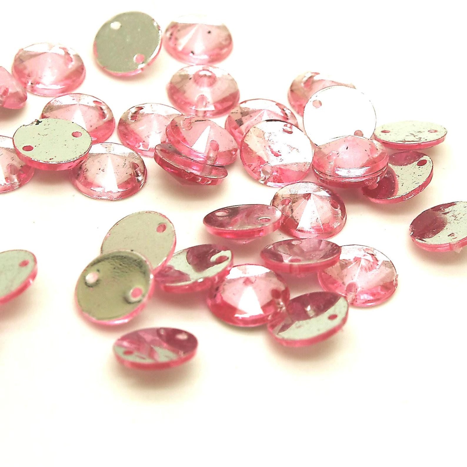 PINK BROWN LIME ORANGE ROUND RIVOLI - PACK OF 50 - TEARDROP 8 mm FLAT BACK RHINESTONE GEMS - sarahi.NYC
