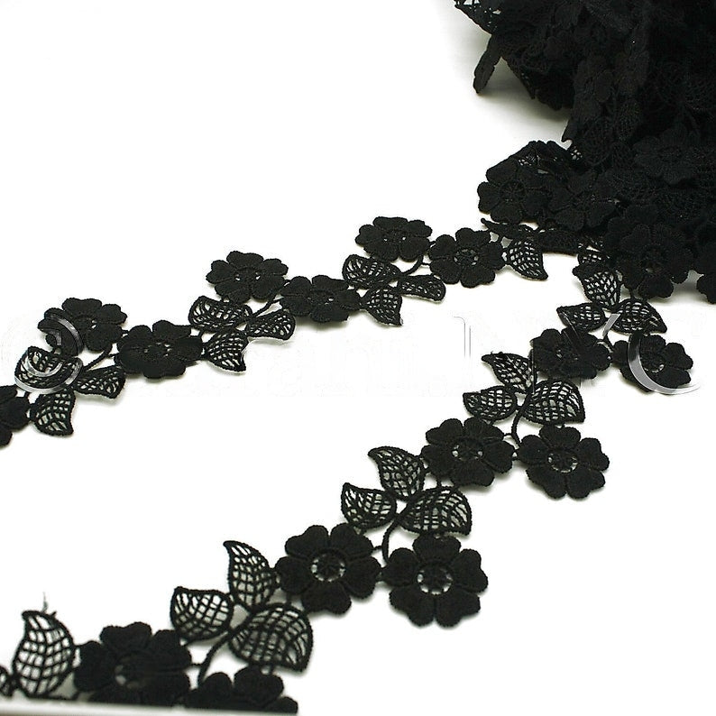 BLACK FLORAL LACE  TRIM - sarahi.NYC