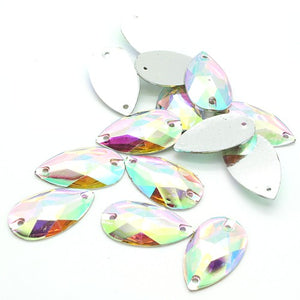 PACK OF 10 - TEARDROP 28 mm FLAT BACK IRIDESCENT RHINESTONE GEMS - sarahi.NYC