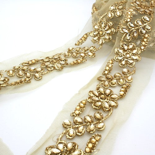 GOLD RHINESTONE FLORAL MESH TRIM - sarahi.NYC