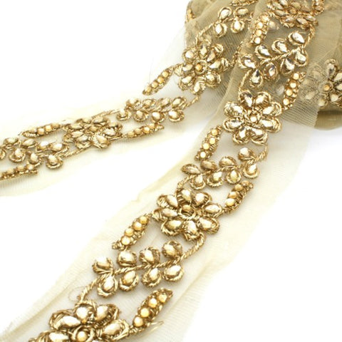 GOLD RHINESTONE FLORAL MESH TRIM - sarahi.NYC