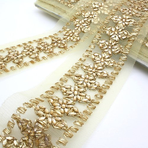 GOLD FLORAL RHINESTONE NET TRIM - sarahi.NYC