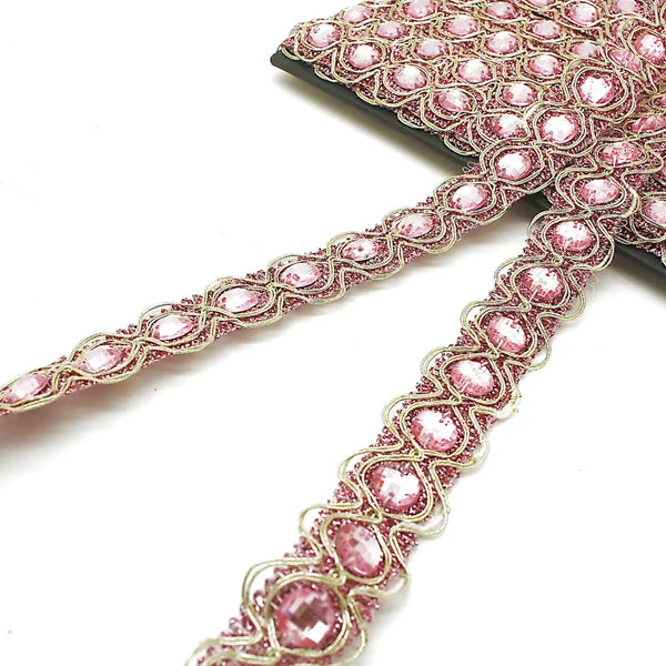 Light Pink Circle Rhinestone Trim - Sarahi.nyc Trims