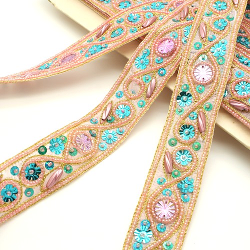 LIGHT PINK  BEADED AND  SEQUIN TRIM - sarahi.NYC