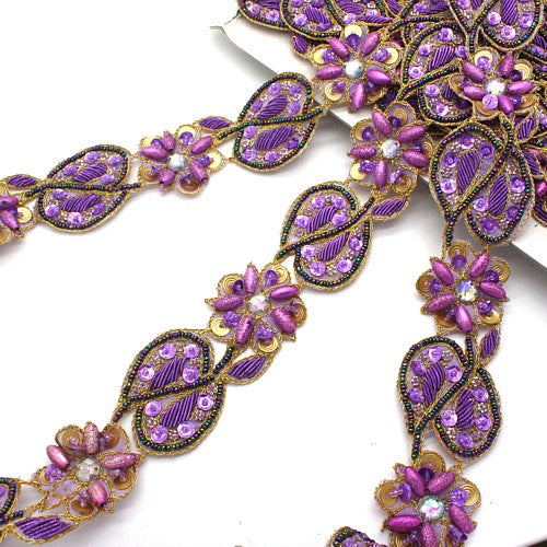 LILAC GOLD BEADED RHINESTONE SEQUIN TRIM - sarahi.NYC