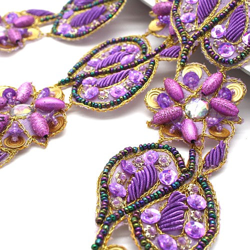 LILAC GOLD BEADED RHINESTONE SEQUIN TRIM - sarahi.NYC
