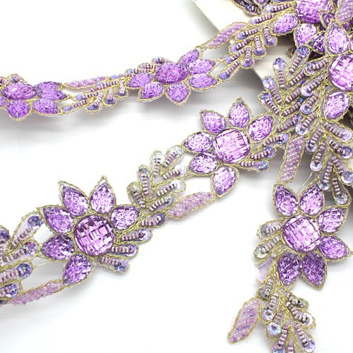 LILAC FLORAL BEADED RHINESTONE TRIM - sarahi.NYC