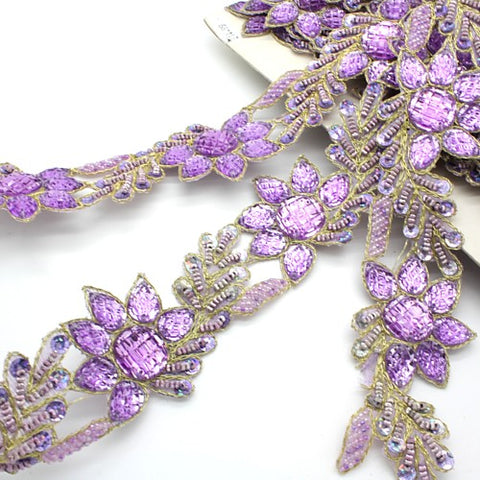 LILAC FLORAL BEADED RHINESTONE TRIM - sarahi.NYC