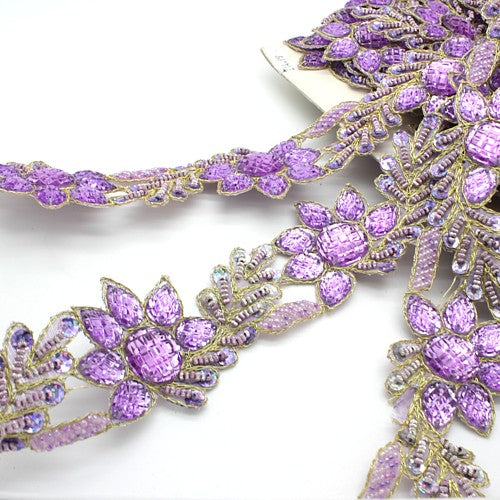 LILAC FLORAL BEADED RHINESTONE TRIM - sarahi.NYC