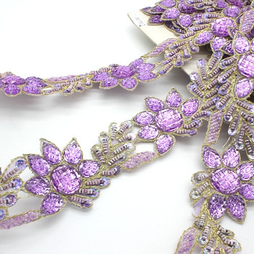 LILAC FLORAL BEADED RHINESTONE TRIM - sarahi.NYC
