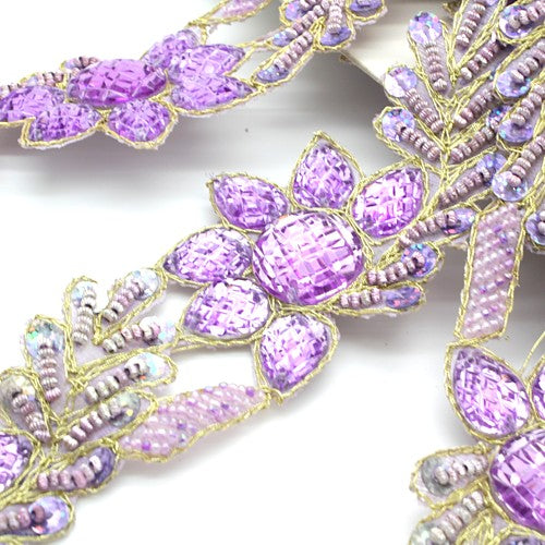 LILAC FLORAL BEADED RHINESTONE TRIM - sarahi.NYC