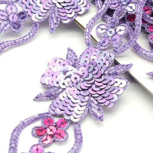 LILAC PINK BEADED FLORAL SEQUIN  TRIM - sarahi.NYC