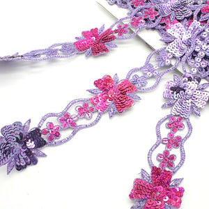 LILAC PINK BEADED FLORAL SEQUIN  TRIM - sarahi.NYC