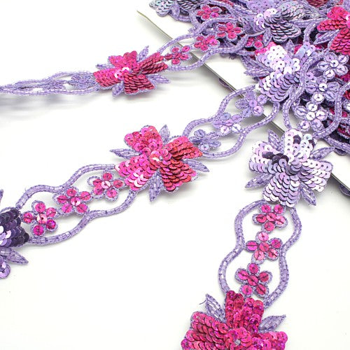 LILAC PINK BEADED FLORAL SEQUIN  TRIM - sarahi.NYC