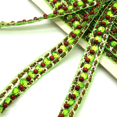 LIME GREEN RHINESTONE BEADED TRIM - sarahi.NYC