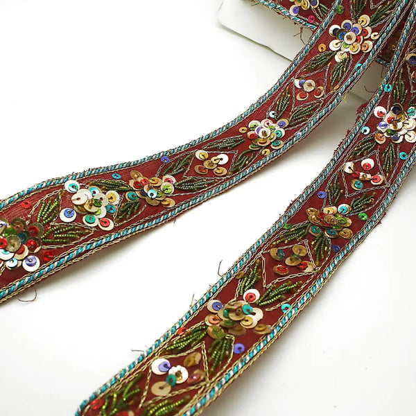 Maroon Beaded And Sequin Trim - Sarahi.nyc Fabric Trims