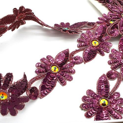 MAROON SEQUIN FLOWER TRIM - sarahi.NYC