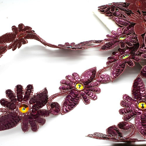 MAROON SEQUIN FLOWER TRIM - sarahi.NYC