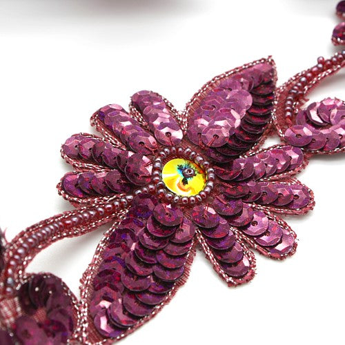 MAROON SEQUIN FLOWER TRIM - sarahi.NYC