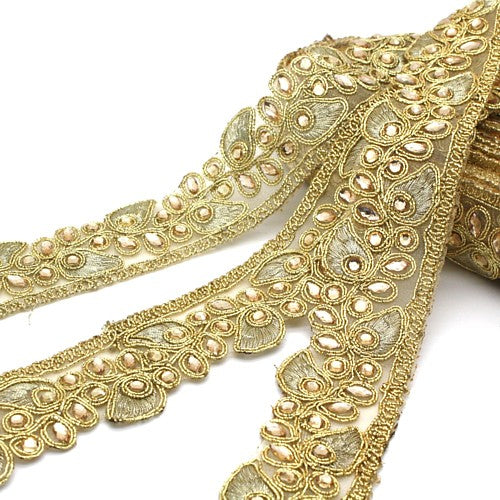 GOLD FLORAL FABRIC RHINESTONE TRIM - sarahi.NYC