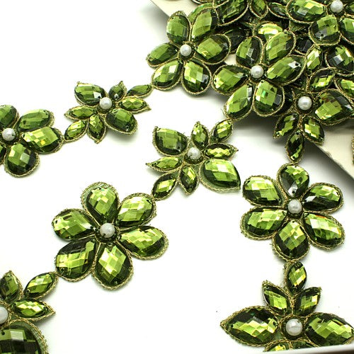 OLIVE GREEN RHINESTONE TRIM - sarahi.NYC