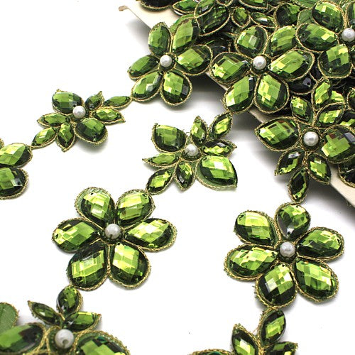 OLIVE GREEN RHINESTONE TRIM - sarahi.NYC