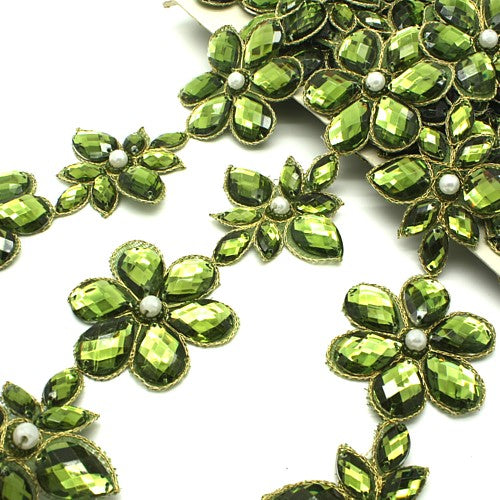 OLIVE GREEN RHINESTONE TRIM - sarahi.NYC