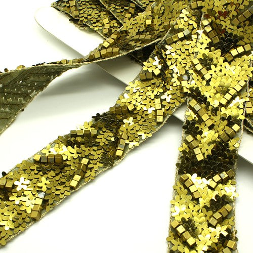 OLIVE GREEN SEQUIN BEADED TRIM - sarahi.NYC