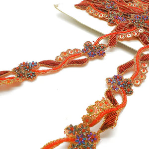 Orange Purple Floral Beaded Trim - Sarahi.nyc Fabric Trims