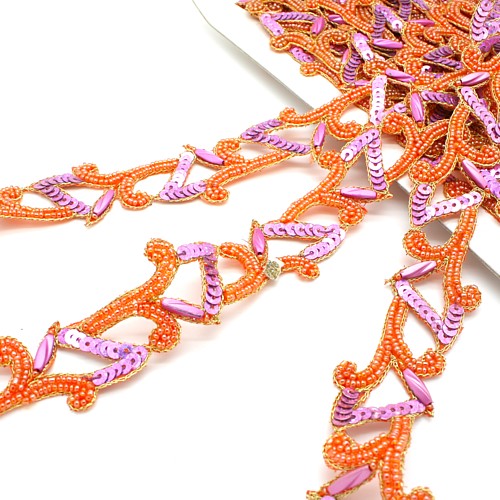 ORANGE LILAC SEQUIN BEADED TRIM - sarahi.co.uk