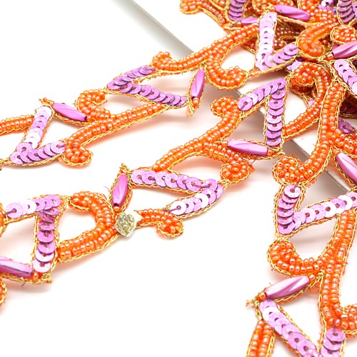 ORANGE LILAC SEQUIN BEADED TRIM - sarahi.co.uk