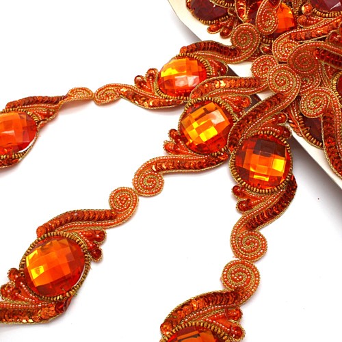 ORANGE SEQUIN RHINESTONE BEADED RHINESTONE TRIM - sarahi.NYC