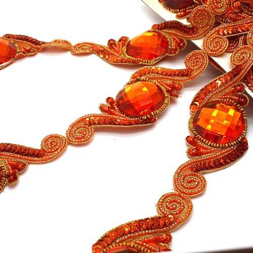 ORANGE SEQUIN RHINESTONE BEADED RHINESTONE TRIM - sarahi.NYC