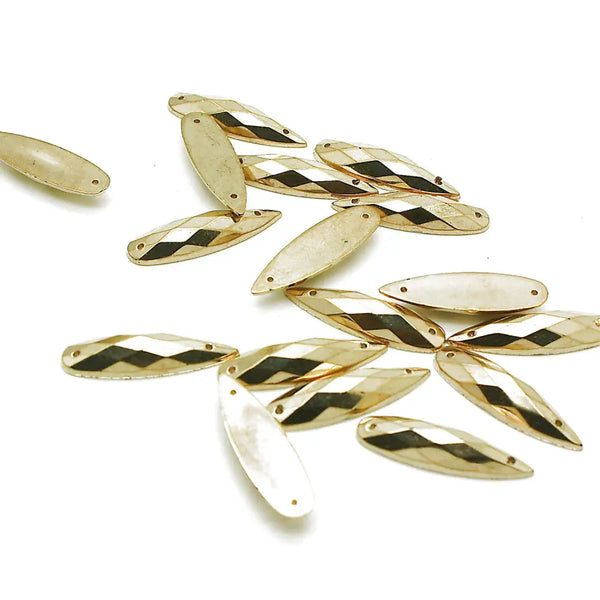 Pack Of 10 - Gold Teardrop 28 Mm Rhinestone Gems Sarahi.nyc Sew On Crystals