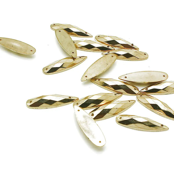 Pack Of 10 - Gold Teardrop 28 Mm Rhinestone Gems Sarahi.nyc Sew On Crystals