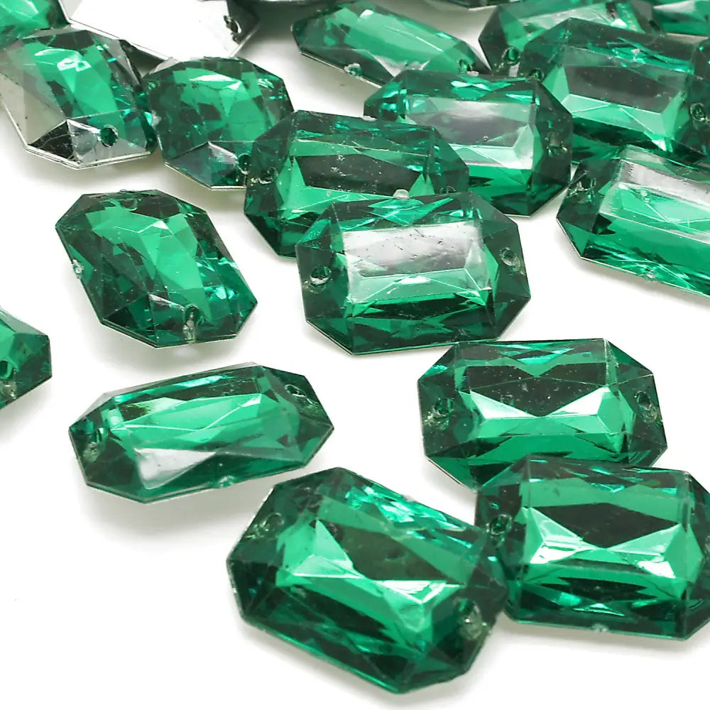 PACK OF 10 - LIME GREEN RECTANGLE 25 mm RHINESTONE GEMS - sarahi.NYC