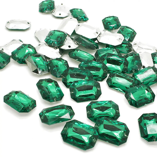 Pack Of 10 - Green Rectangle 25 Mm Rhinestone Gems Sarahi.nyc Sew On Crystals