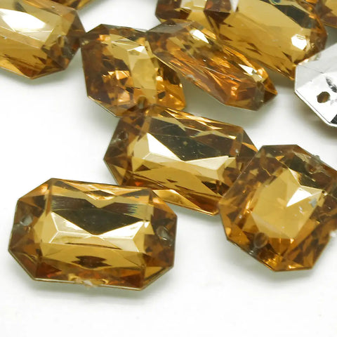 Pack Of 10 - Honey Rectangle 25 Mm Rhinestone Gems Sarahi.nyc Sew On Crystals