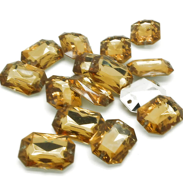 Pack Of 10 - Honey Rectangle 25 Mm Rhinestone Gems Sarahi.nyc Sew On Crystals