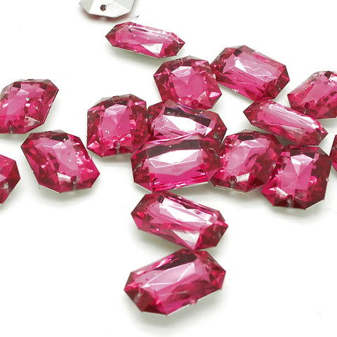 Pack Of 10 - Pink Rectangle 25 Mm Rhinestone Gems Sarahi.nyc Sew On Crystals