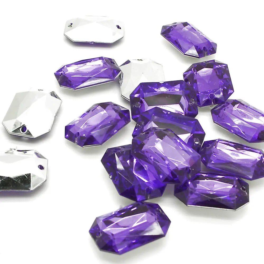 Pack Of 10 - Purple Rectangle 25 Mm Rhinestone Gems Sarahi.nyc Sew On Crystals