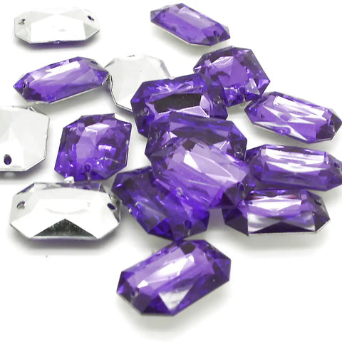 Pack Of 10 - Purple Rectangle 25 Mm Rhinestone Gems Sarahi.nyc Sew On Crystals