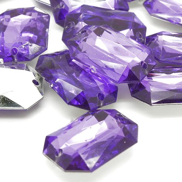 Pack Of 10 - Purple Rectangle 25 Mm Rhinestone Gems Sarahi.nyc Sew On Crystals