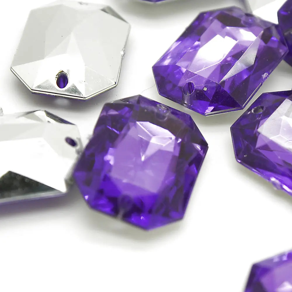 Pack Of 10 - Purple Rectangle 25 Mm Rhinestone Gems Sarahi.nyc Sew On Crystals