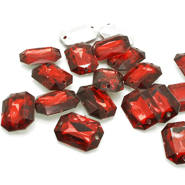 Pack Of 10 - Rectangle 25 Mm Red Rhinestone Gems Sarahi.nyc Sew On Crystals