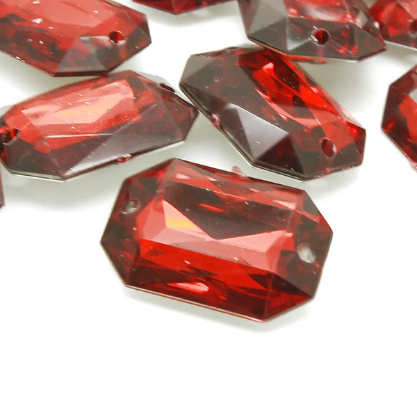 Pack Of 10 - Rectangle 25 Mm Red Rhinestone Gems Sarahi.nyc Sew On Crystals